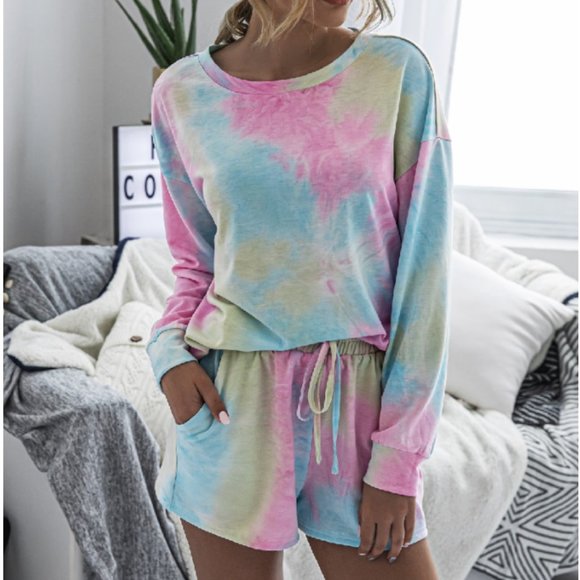 KZ Pants - Tie Dyed Loungewear. Pastel Top/Shorts. One M Left